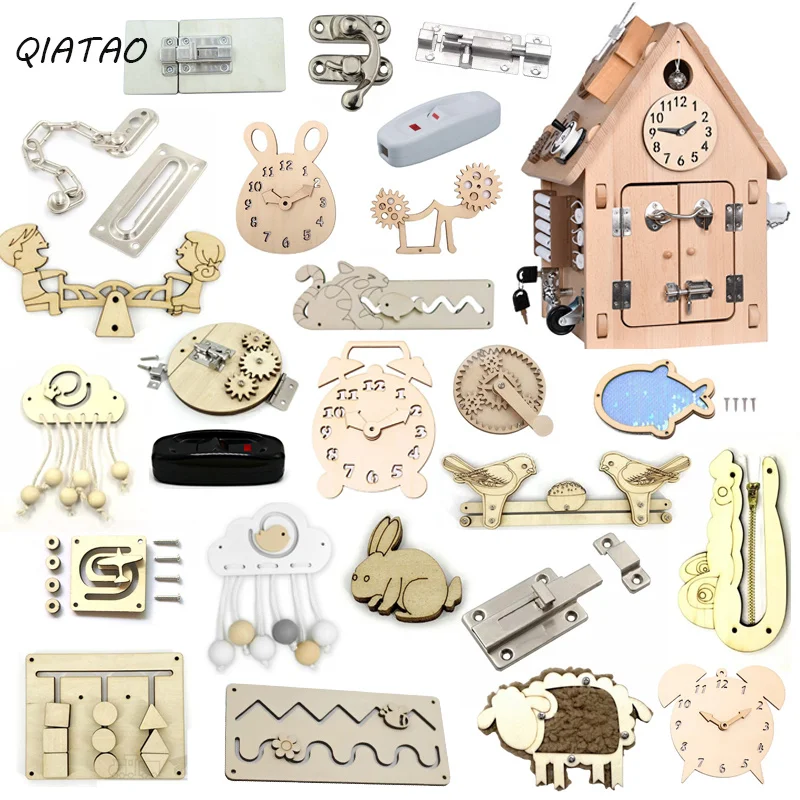 DIY Busy Board Wooden Accessories Chip Busy Board Graffiti Accessories  Hook Wild Animal Sheep Water Valve Chip Educational Toys