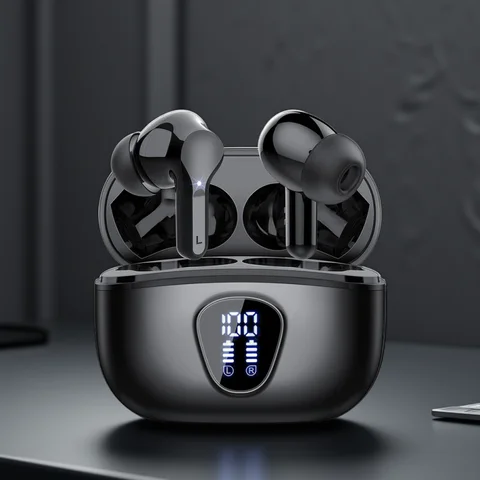New Wireless Earbuds HiFi Stereo Headphones BT5.3 with ENC Noise Cancelling 48H LED Display Ear Buds IP7 Waterproof Earphones