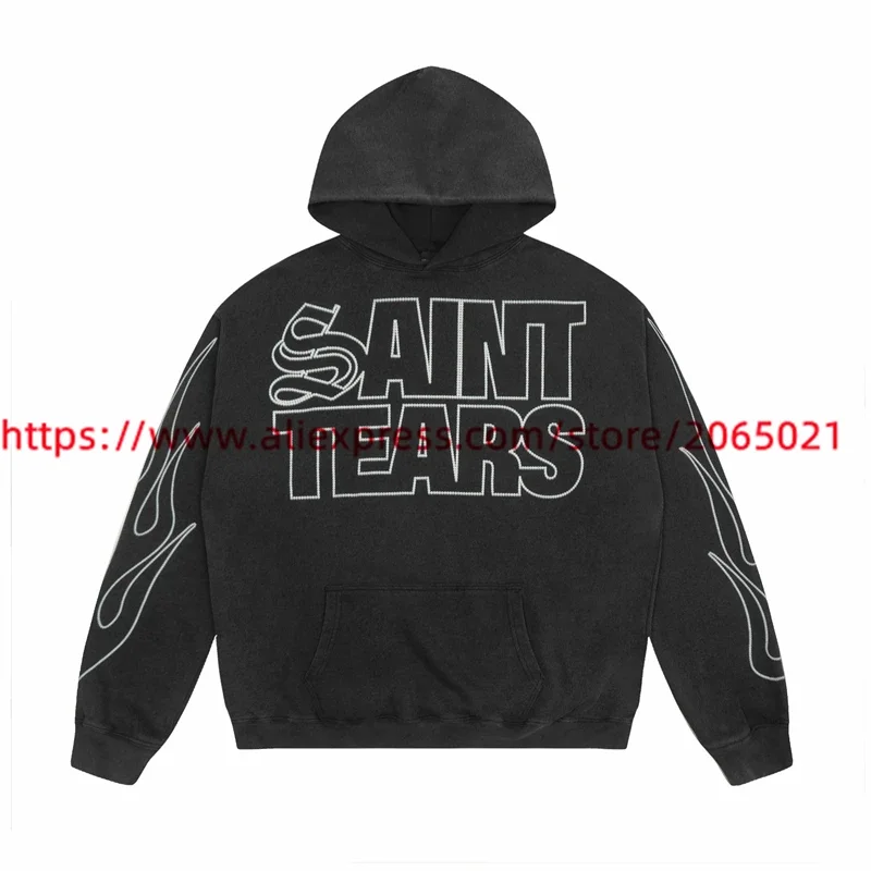 Washed Saint Tears Hoodie Men Women 24fw Oversized Pullovers Hooded