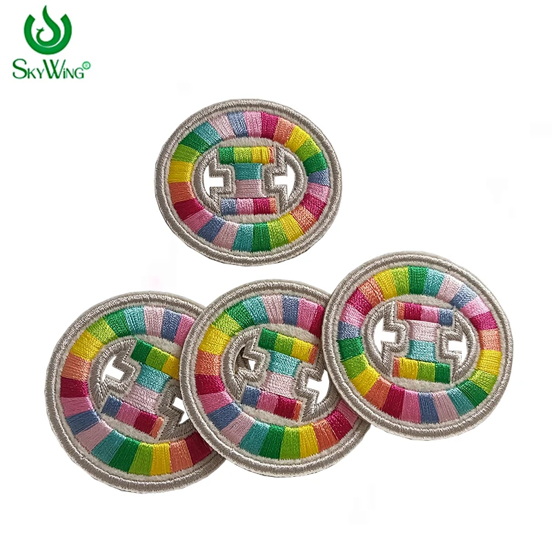 China Manufactory High Quality Stock Embroidery Logo Colorful Greek Letters Self-adhesive Backing Patches