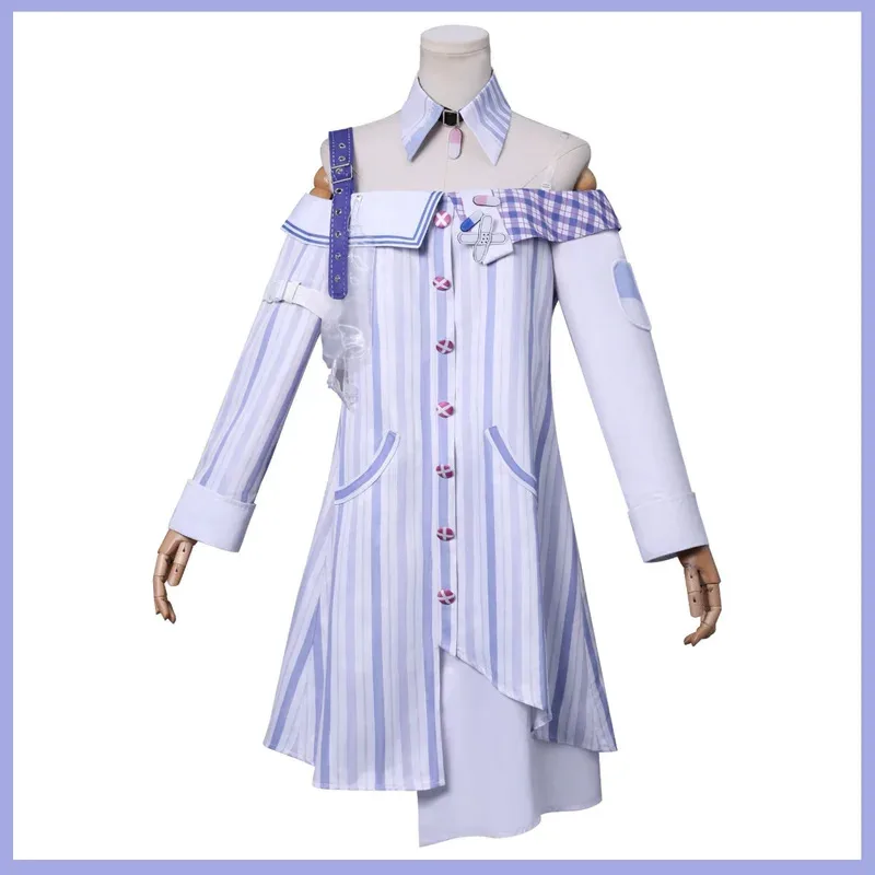 

Game Infinity Nikki Cosplay Costume Long Sleeves Off Shoulder Stripe Dress Uniform Full Set Woman Sexy Kawaii Halloween Suitx;2'