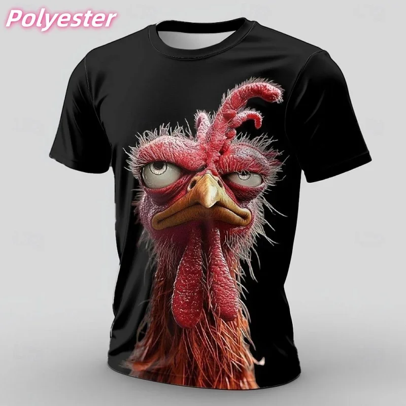 Fun t-shirt with 3D print of monkey and chicken for men, monster pattern t-shirts, casual short-sleeve round-neck t-shirts for s