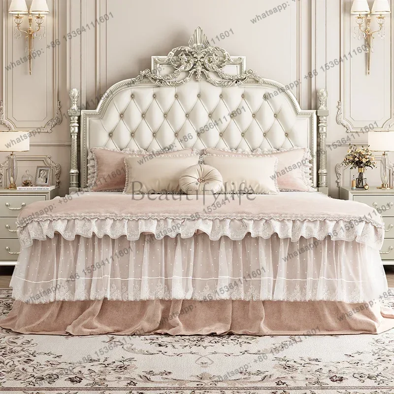 LJY Postmodern Luxury Nordic Bed Queen Design Whitr King Size Bed Frame Luxury Castle Modern Letto Matrimoniale Trendy Furniture