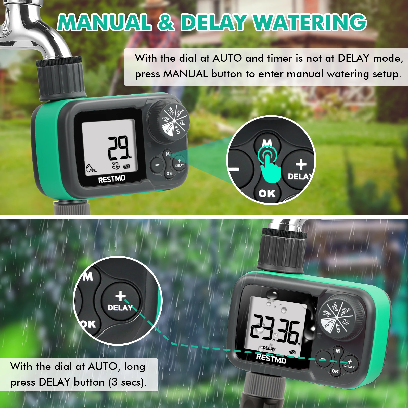 Low Zero Water Pressure Water Timer Ball Valve Sprinkler Timer Outdoor Faucet Controller for Garden Hose Lawn Irrigation System