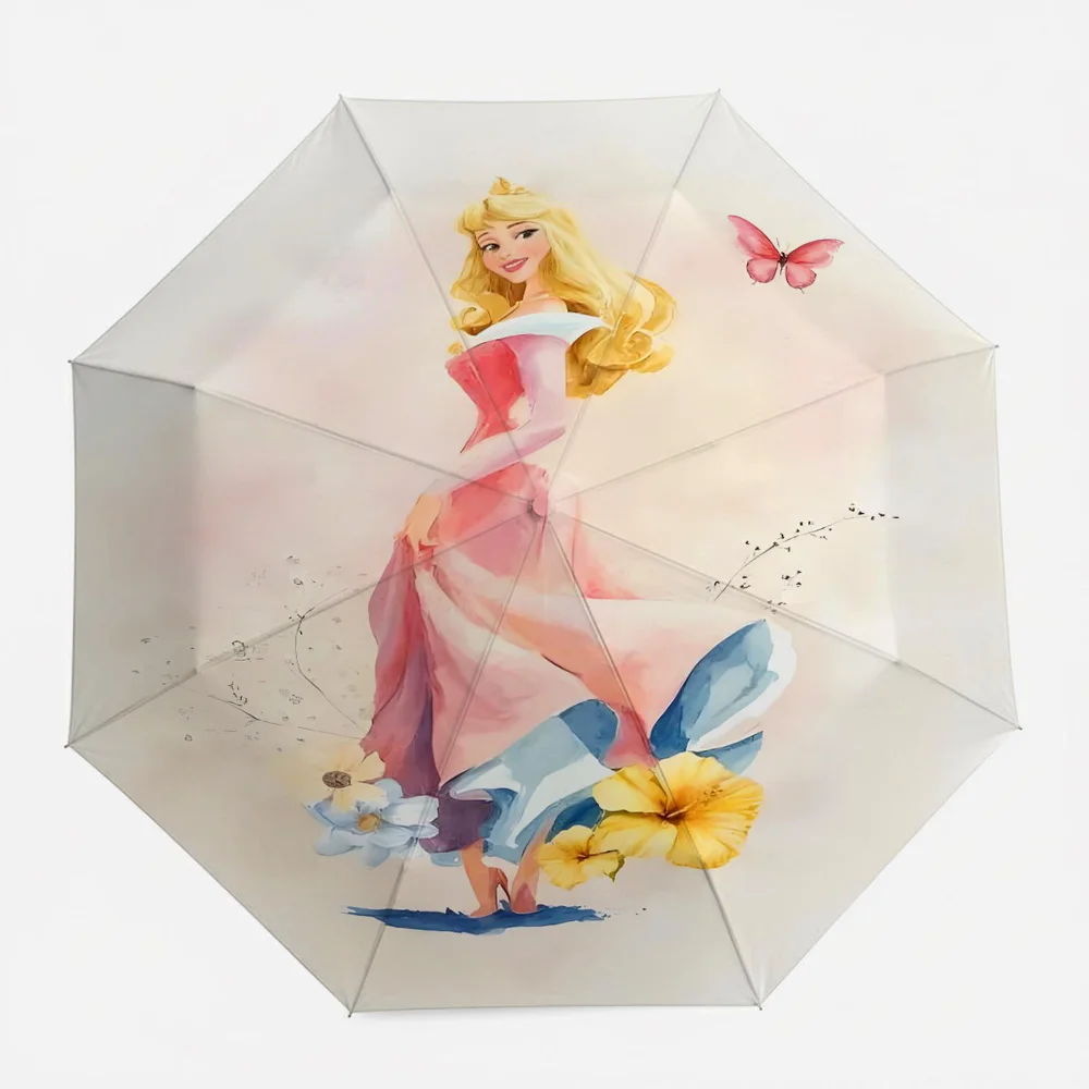 

Автоматический складной зонт Disney Sleeping Beauty Aurora с акварельным принтом бабочек, портативный водонепроницаемый ветрозащитный зонт для путешествий