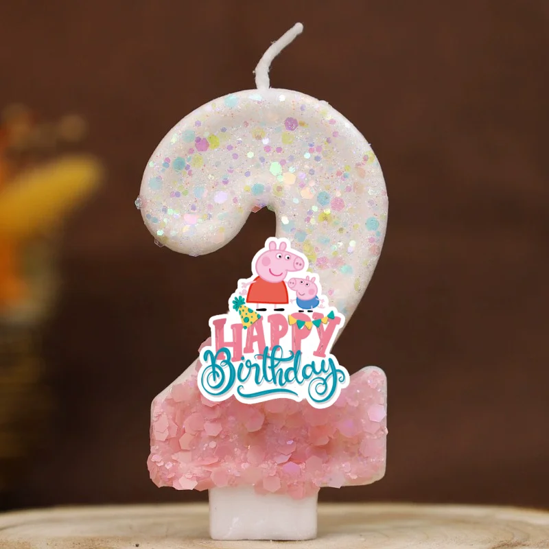 Adorno para Pastel de Cumpleaños con Diseño de Cerdo Familiar, Vela Digital Decorada con Números 0-9, Regalo Delicado para Niños y Niñas