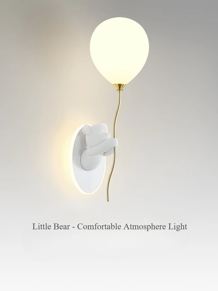 

Kids Room Wall Light Nordic Creative Cartoon Bear Atmosphere Lamp Cute Boy Girl Bedroom Balloon Light Fixture