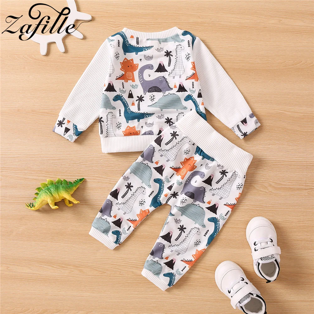 ZAFILLE Cartoon Animals Print Baby Clothes Set Autumn Kids Newborn Clothing Cute Male Toddler Boy Hoodies Pants Infant Sleepwear