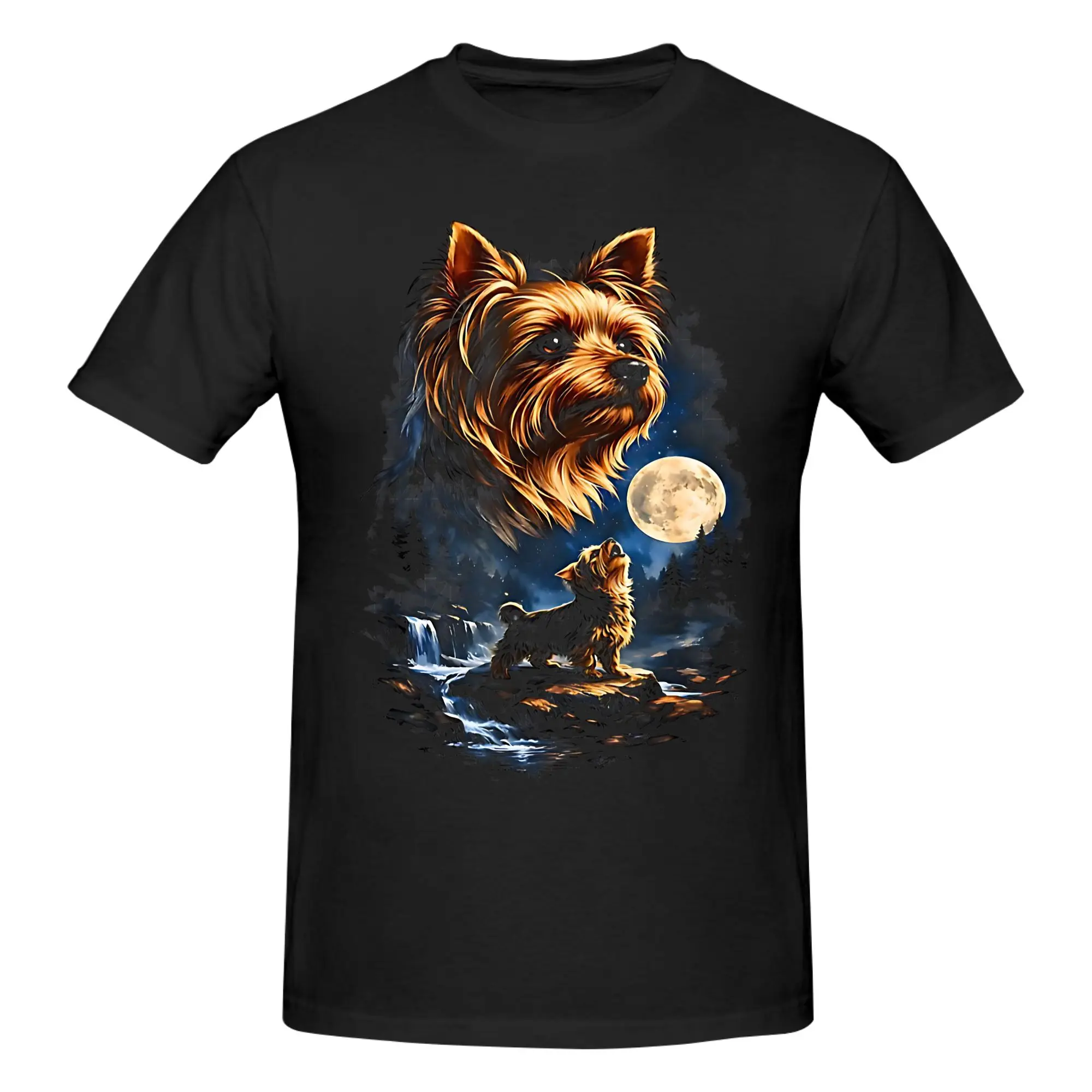 1 Piece Yorkie Howling to The Moon Funny 100% Cotton T-Shirt Yorkie Dog Lover Tees Tops For Men