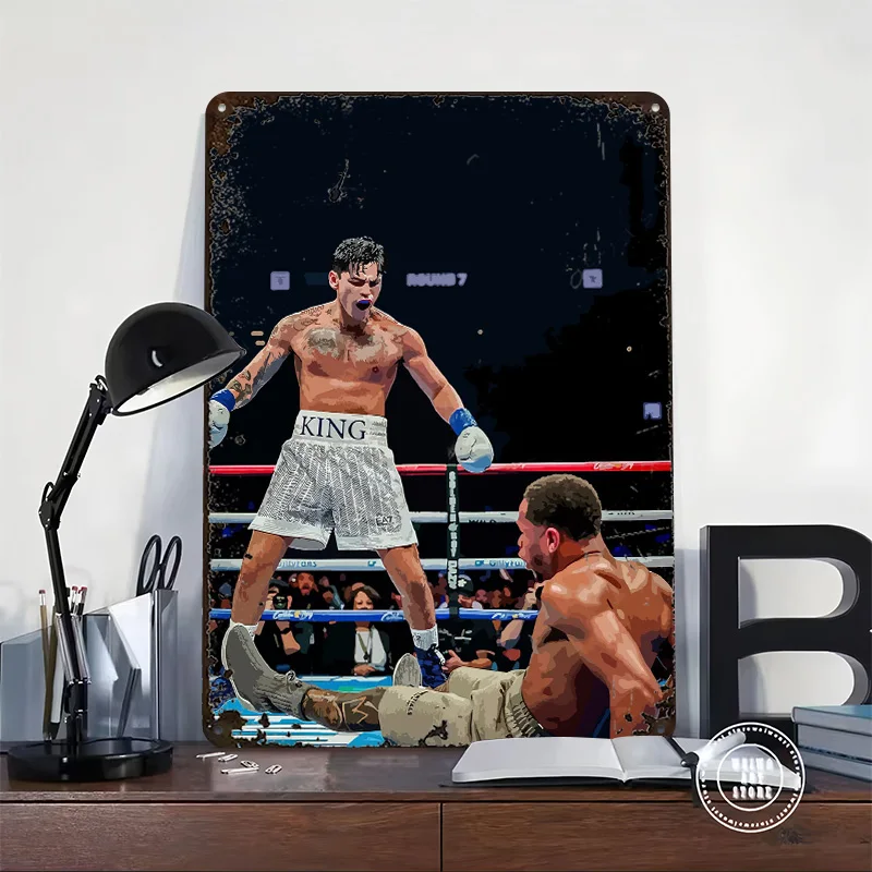 Boxing Knockout Ryan Garcia 3D Printed Texture Poster Personalized Wall Art Retro Metal Tin Signs for Desk Decor Room House Home