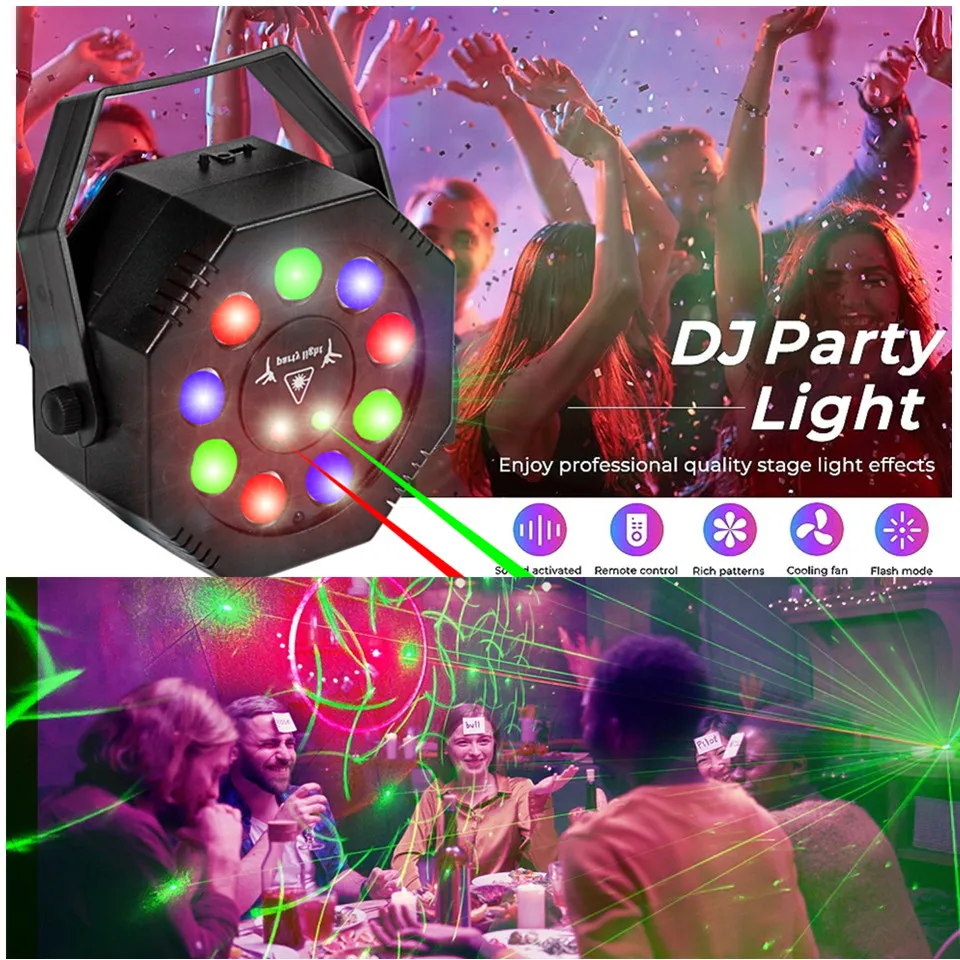 DJ Party Stage Disco Light Laser Projector Light Red Green Blue 9LED Strobe Christmas Holiday Wedding Party Decoration