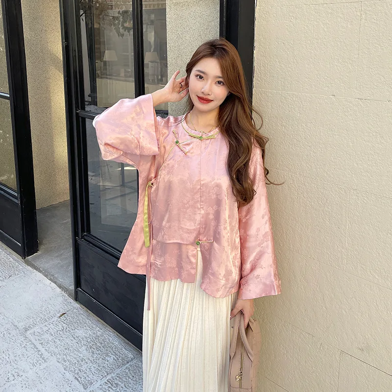 Chinese Style Jacquard Woman Hanfu Tops Vintage Button Lace-Up Jacket Elegant Cheongsam Coat Autumn Heavy Work Tang Clothes