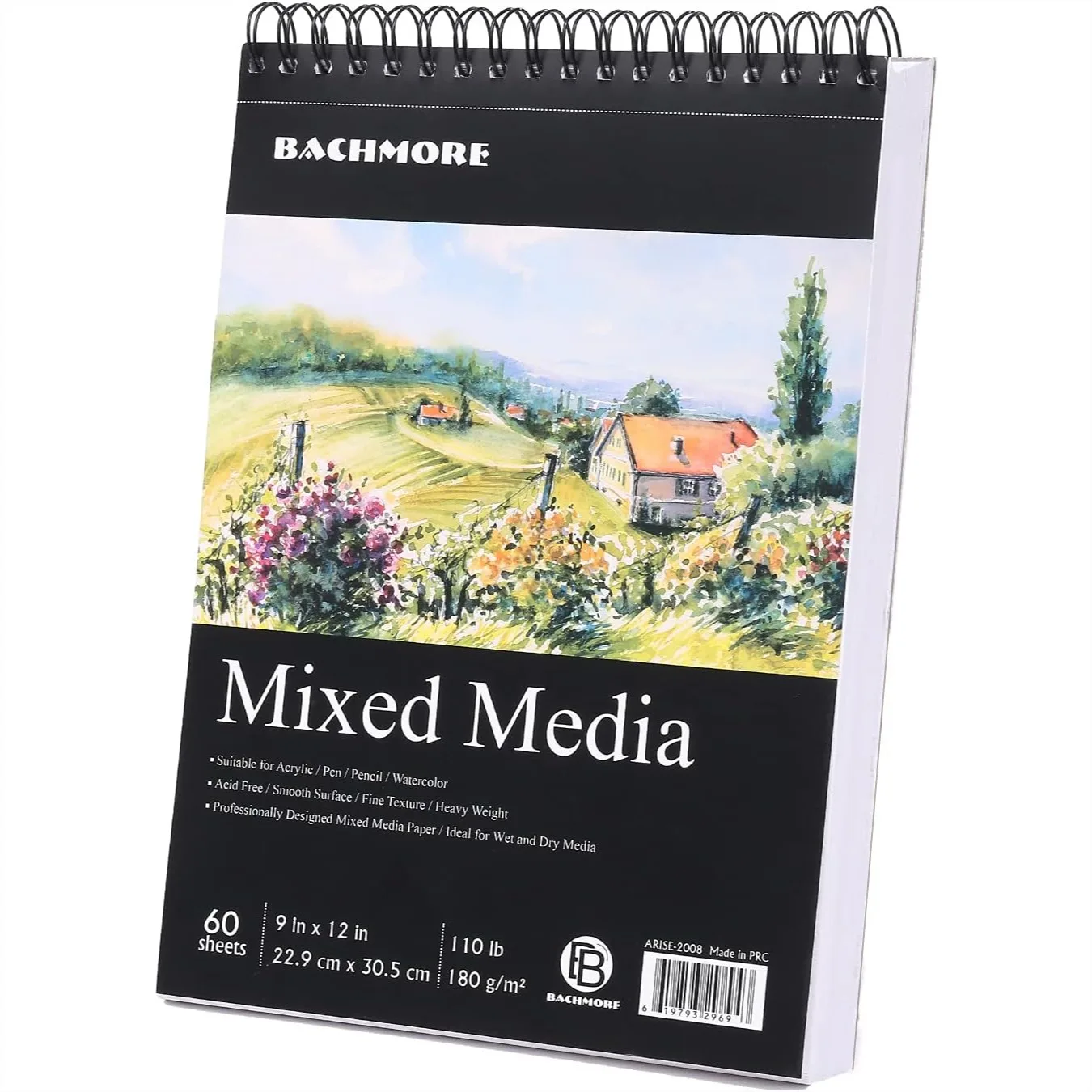 

Drawing Pad 9x12 Inch 60 Sheets Top Spiral Bound Sketchbook for Acrylic Watercolor Mixed Media Artist