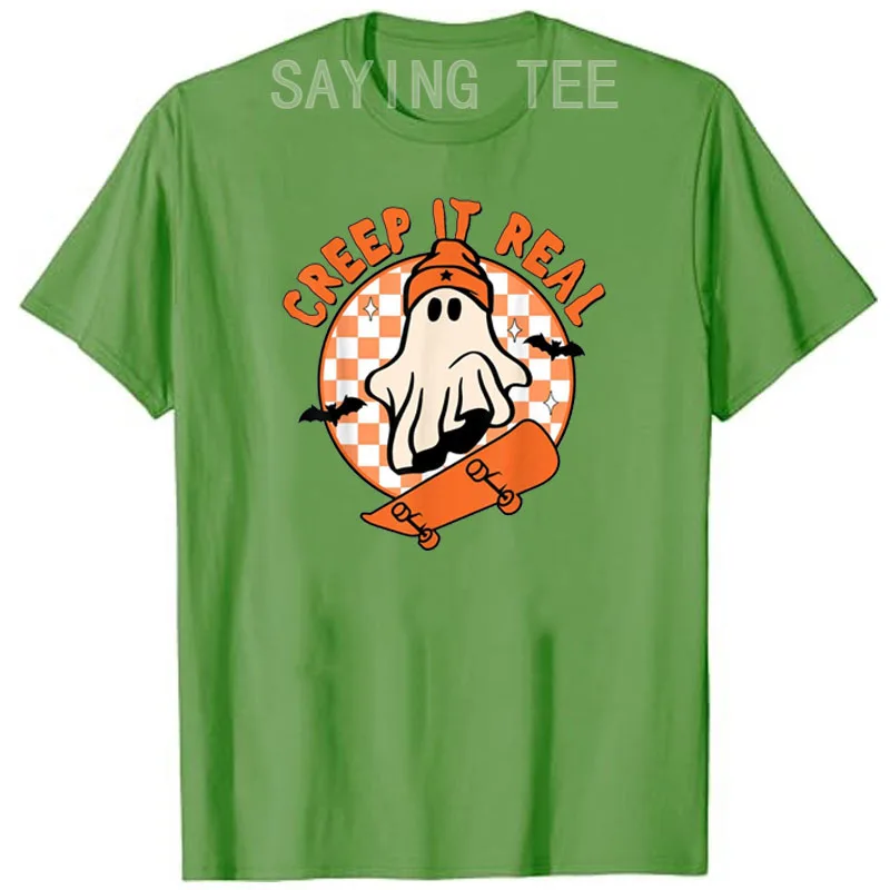 Vintage Retro Halloween Creep It Real Ghost Boy Fall Season T-Shirt Novelty Gift Short Sleeve Blouses Fashion Cute Saying Tee