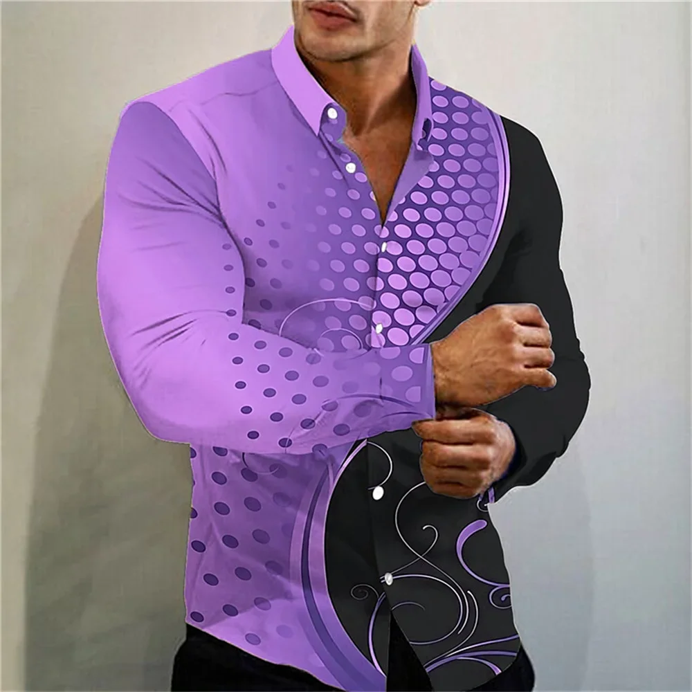 2024 New Multi Color Polka Dot Printed Shirt Fashion Luxury Social Men\'s Collar Party Long Sleeve Shirt Plus Size XS-6XL