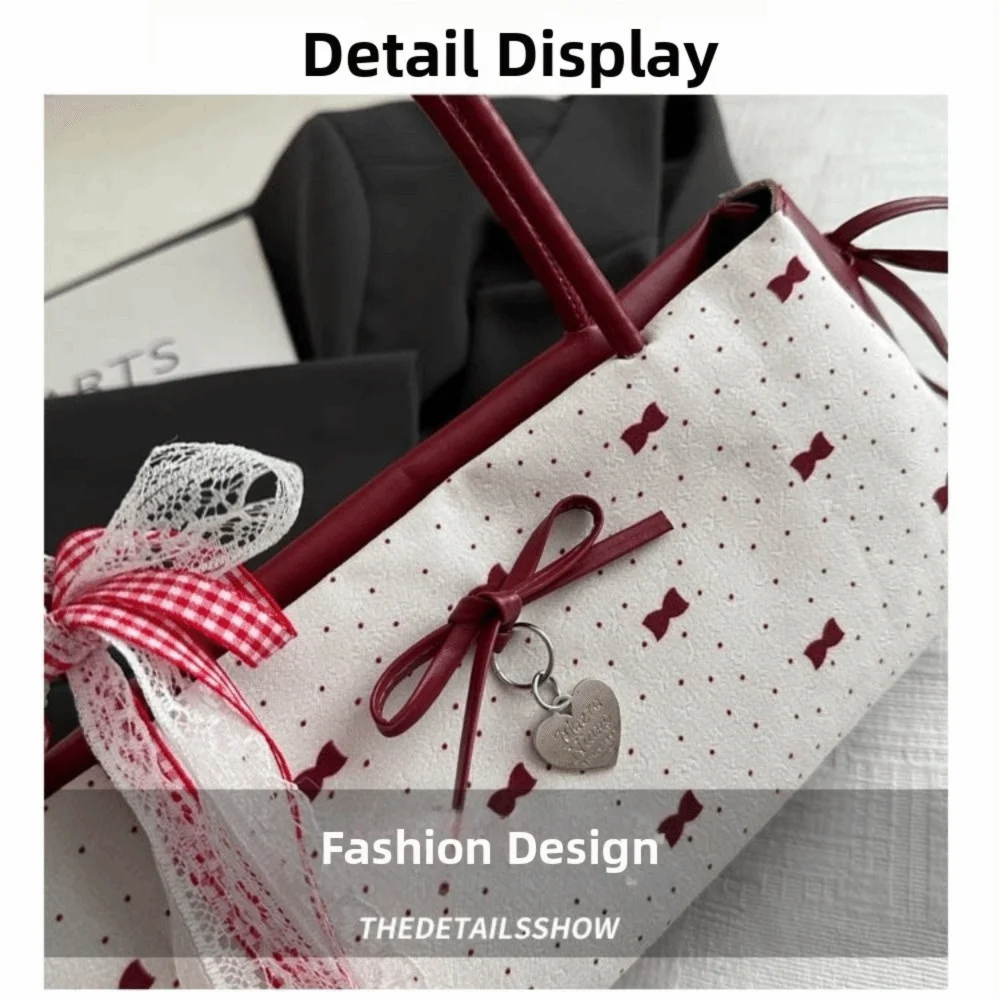 Elegante Damenhandtasche mit koreanischer Schleifendekoration, Nischenstil, PU-Material, quadratische Tasche, Reißverschluss, Unterarmtasche, für den Alltag. – Detail 1
