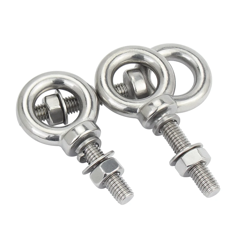 304 Stainless Steel M10 M12 M14 M16 M18 M20 M22 M24 M27 M30 Eyebolts with Nut Washer Marine Lifting Eye Ring Screws Set