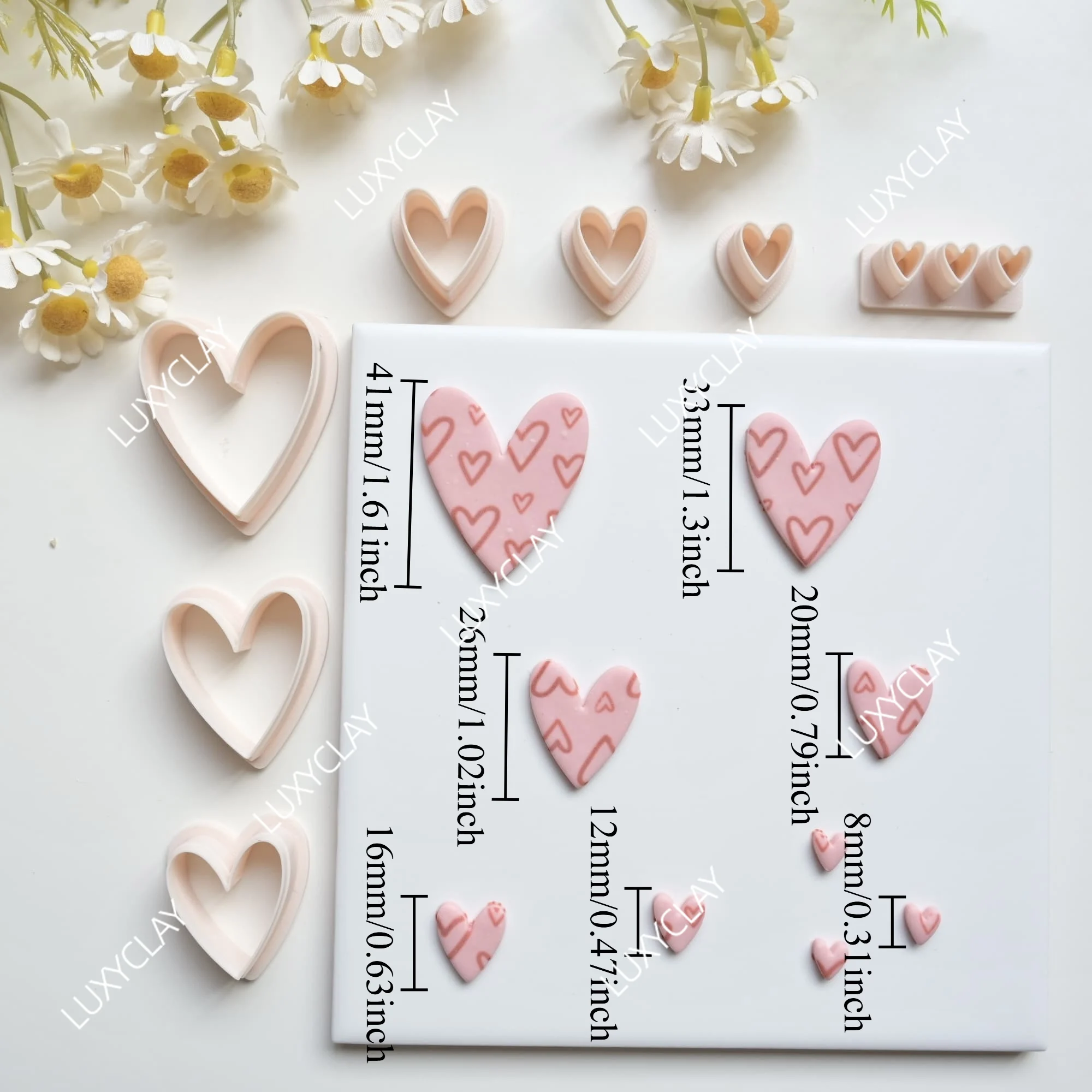 7pcs/set Valentine's Day Heart Shape Clay Molds, 7 Sizes Elongated Heart Pattern Clay Cutters for DIY Jewelry & Earrings Making