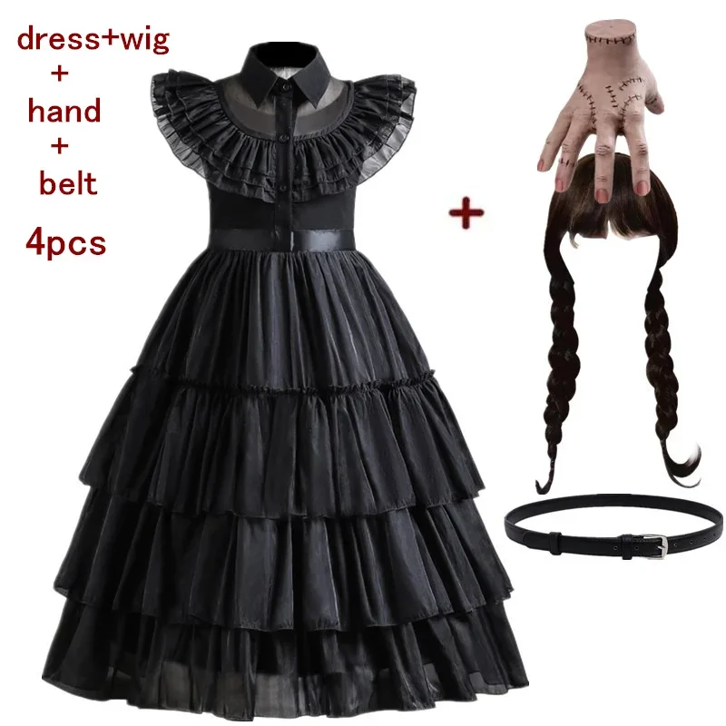 Wednesday Addams Cosplay Dress for Girl Kids Movie Wednesday Cosplay Costumes Black Gothic Dresses Halloween Party Women Clothes