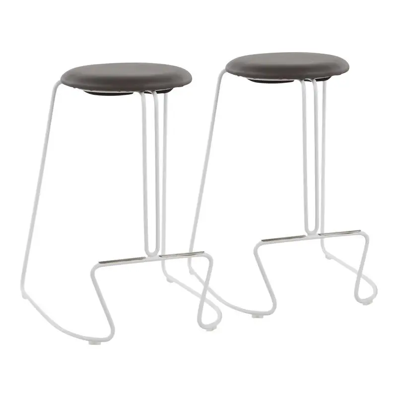 Finn Contemporary Counter Stool Set of 2 in White Steel and Grey Faux Leather