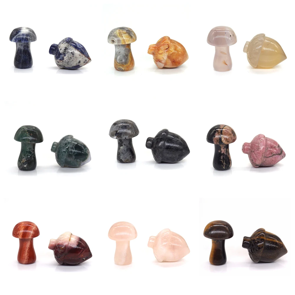 1 Set Mini Acorn Statue Mushroom Figurine Ornament Natural Stones Hand Carved Trinket Quartz Healing Crystal Art Home Decor 1