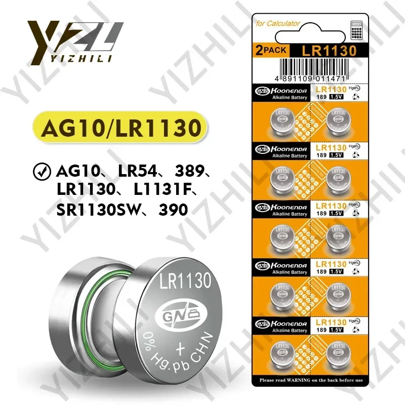 1.55V AG10 LR1130 389A 198 LR54 Button Batteries 189 LR54 Cell Coin Alkaline Battery SR54 389 189 For Watch Computers