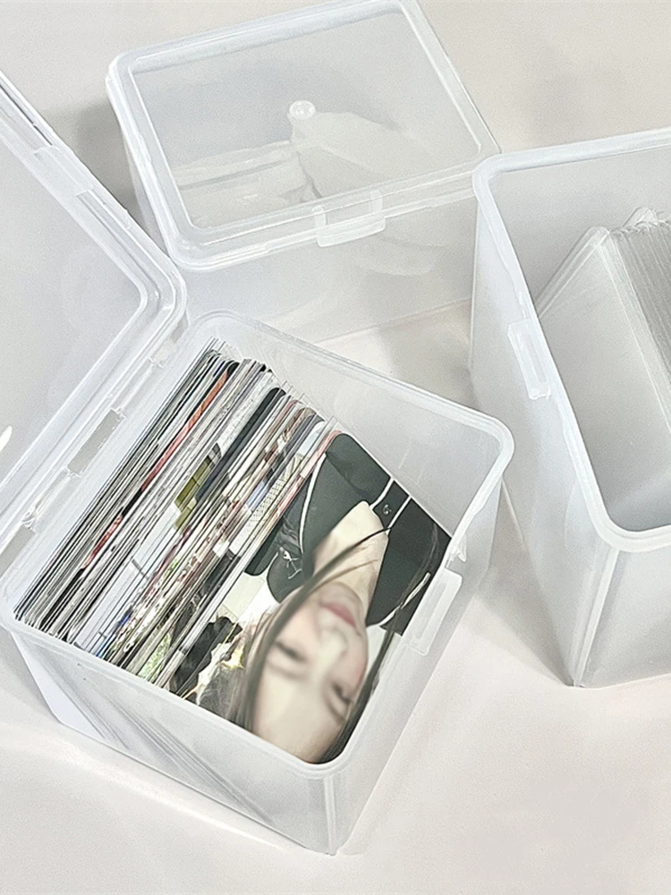 1Pc Photocards Storage Box Transparent Stickers Korea Idol Card Holder Desk Storage Organizer Classification Box Stationery