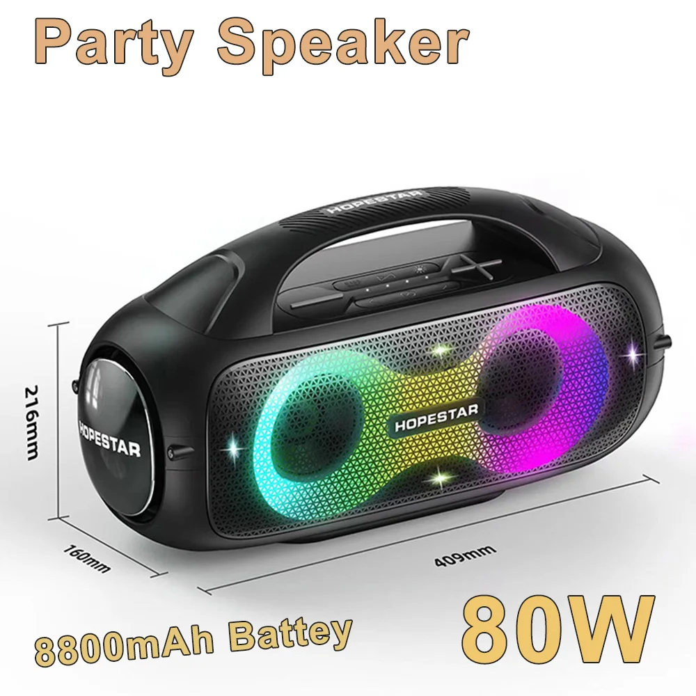 80W Powerful Speaker with Shocking Bass RGB Lights 4 Playback Modes Outdoor Portable Party Box Stereo Caixa De Som Bluetooth