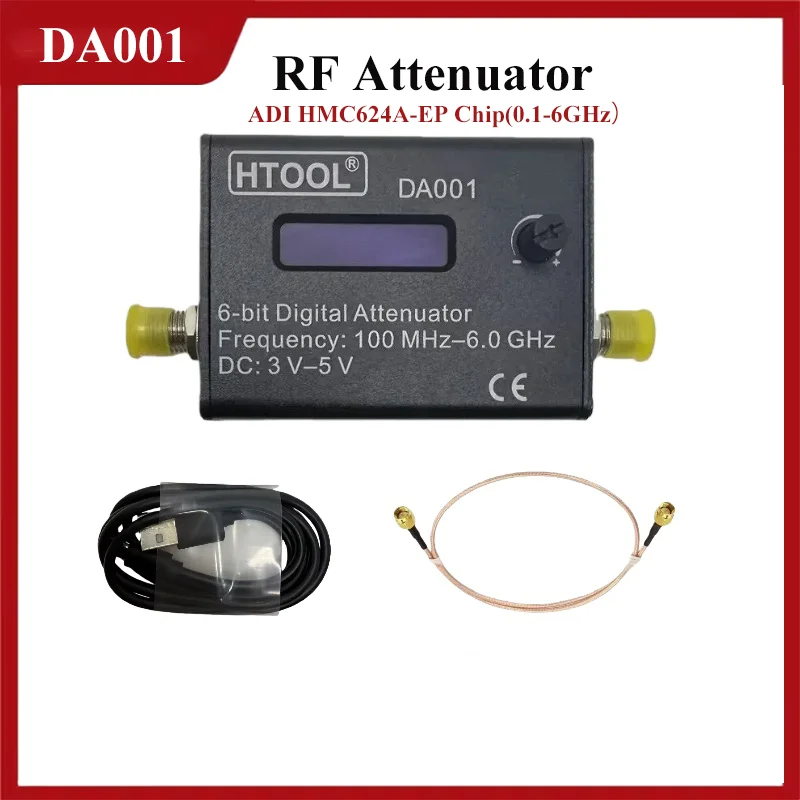 HTOOL DA001 RF Attenuator 0.5dB Step DC-6GHz 0-31.5dB High Precision Type-C OLED for Industrial Communication