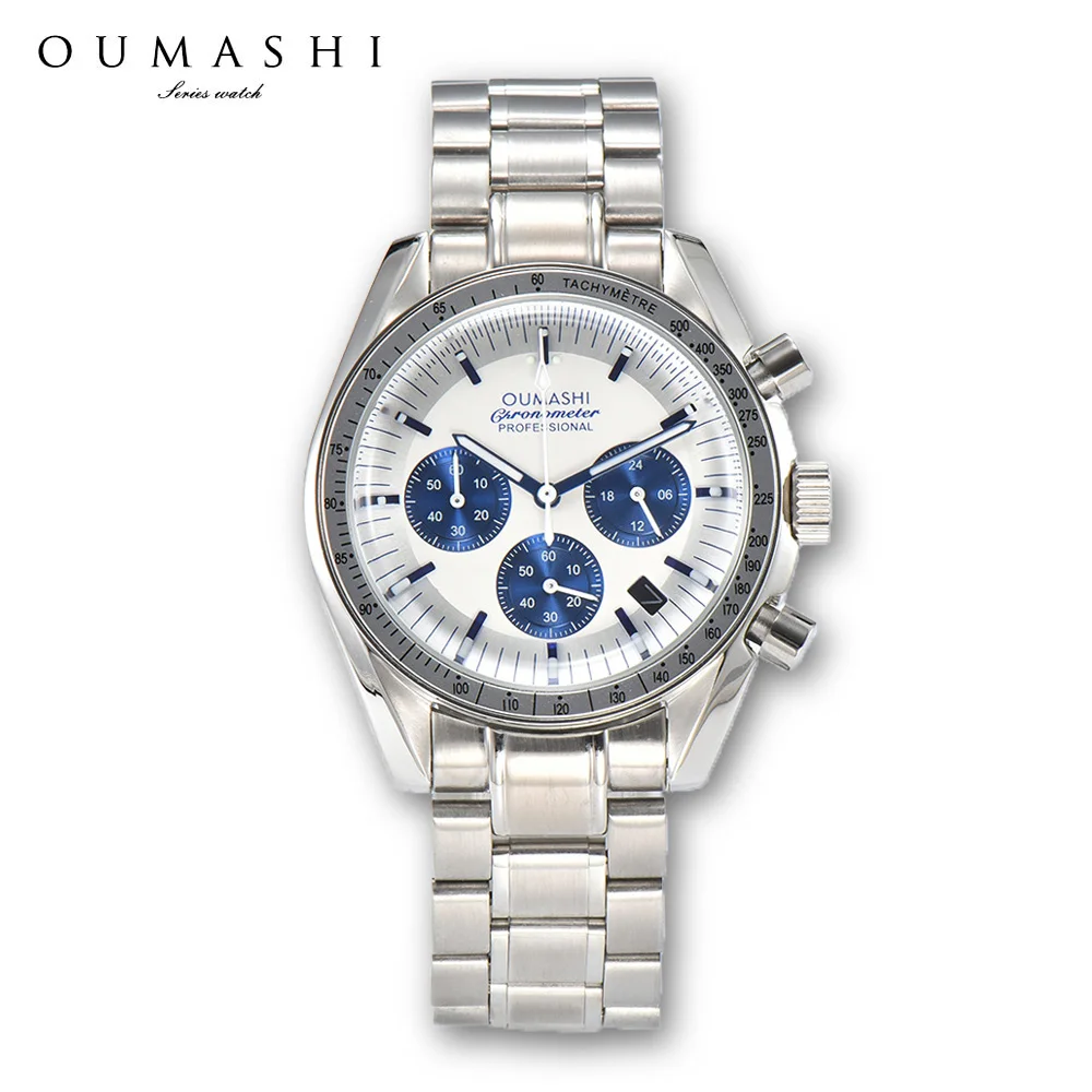 

Мужские наручные часы из нержавеющей стали, водонепроницаемые кварцевые часы с сапфировым стеклом, механизм VK63, 41 мм, скоростной хронограф с лунным дизайном