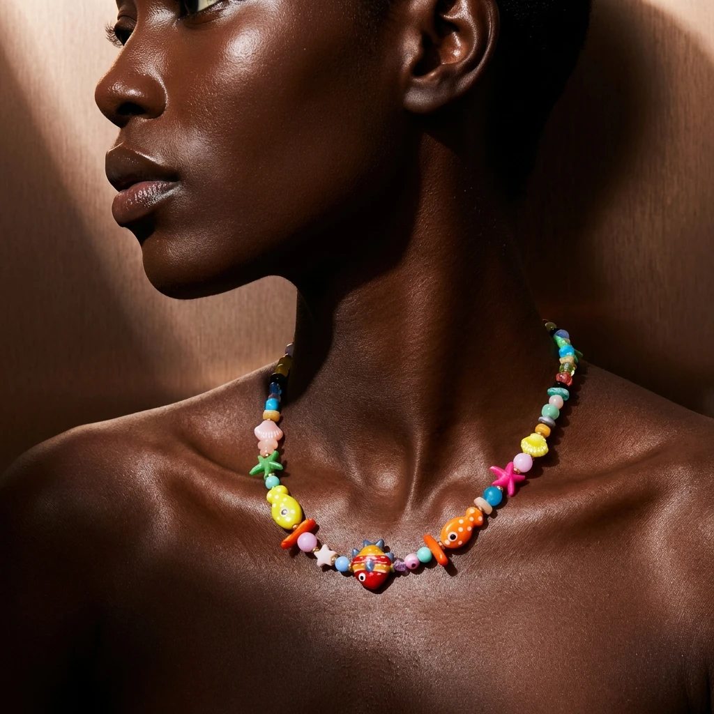 Böhmische Bunte Keramik-Clownfisch-Perlenketten für Frauen Handgefertigte Unregelmäßige Kieselstein-Kette Choker-Halskette Sommer-Schmuck – Detail 1