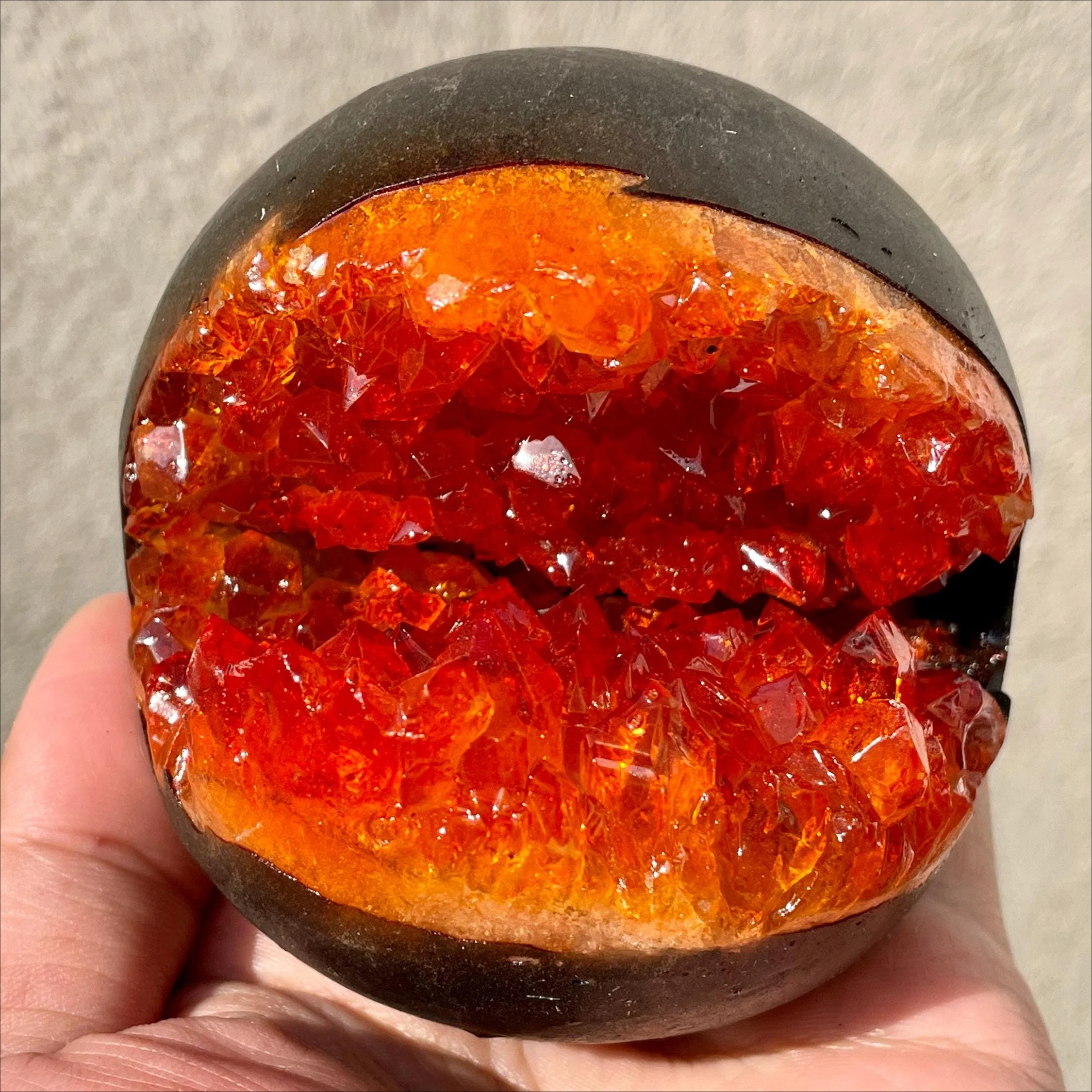 Natural Citrine geode quartz crystal open smile sphere Collection, Tabletop Home Decor Ornament for Collection Display, Home Healing Supplies