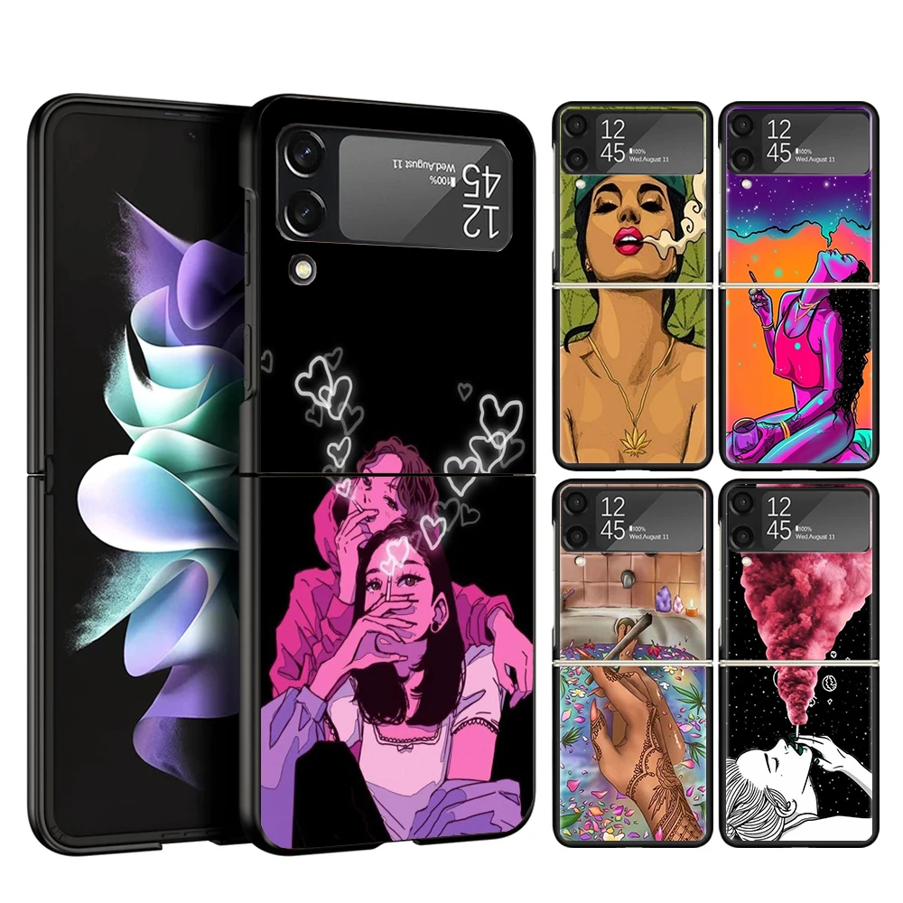 Lovelorn Smoking Girl Sad Cover Phone Case For Samsung Galaxy Z Flip 6 5 4 3 5G Flip6 Flip5 Flip4 Flip3 Black Hard Fundas Shell