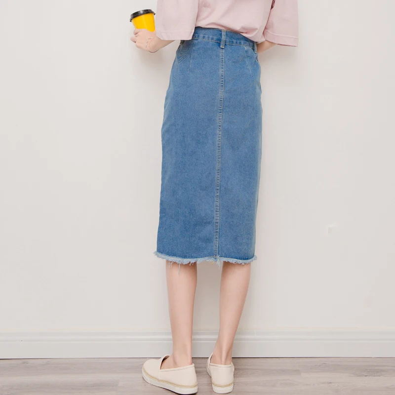 2023 New Spring Summer Style Denim Skirt Women Sexy Split Slim High Waist Midi Skirts Vintage Casual Long Jeans Skirt Saia SF200