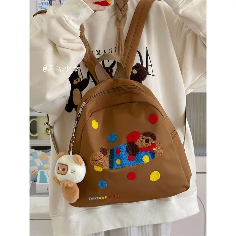 Cute Plush Puppy Backpack Kawaii Spots Nylon Waterproof Kawaii Travel Storage Bag Student Schoolbag Purse Cute Woman Bag