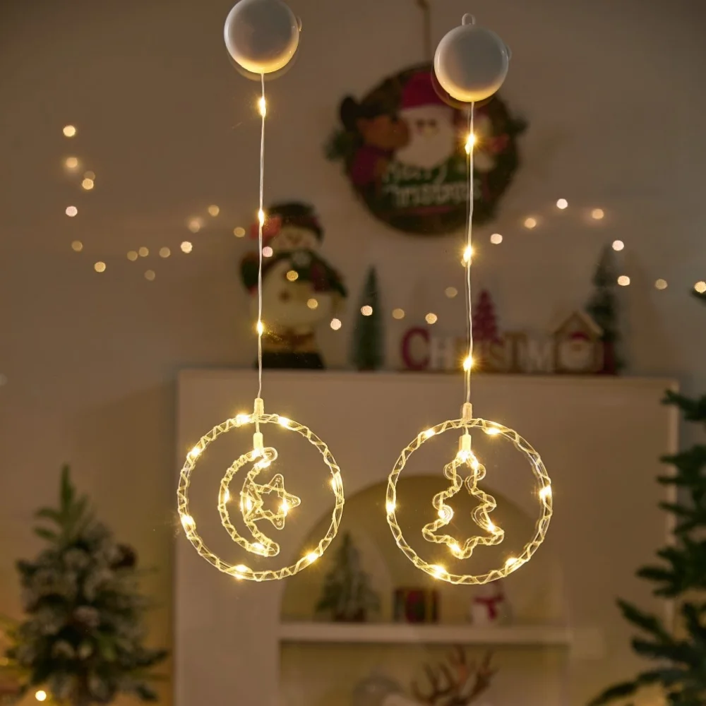 

2 шт., рождественская прозрачная круглая лампа на присоске, рождественское украшение, используется для вечеринки, комнаты, украшения стеклянных окон