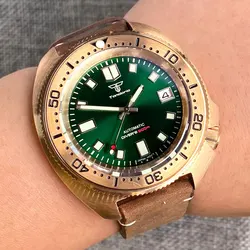 Relógio mecânico Real Bronze Turtle Dive, movimento NH35, sunburst, mostrador verde, relógio de pulso impermeável masculino, Green Lume