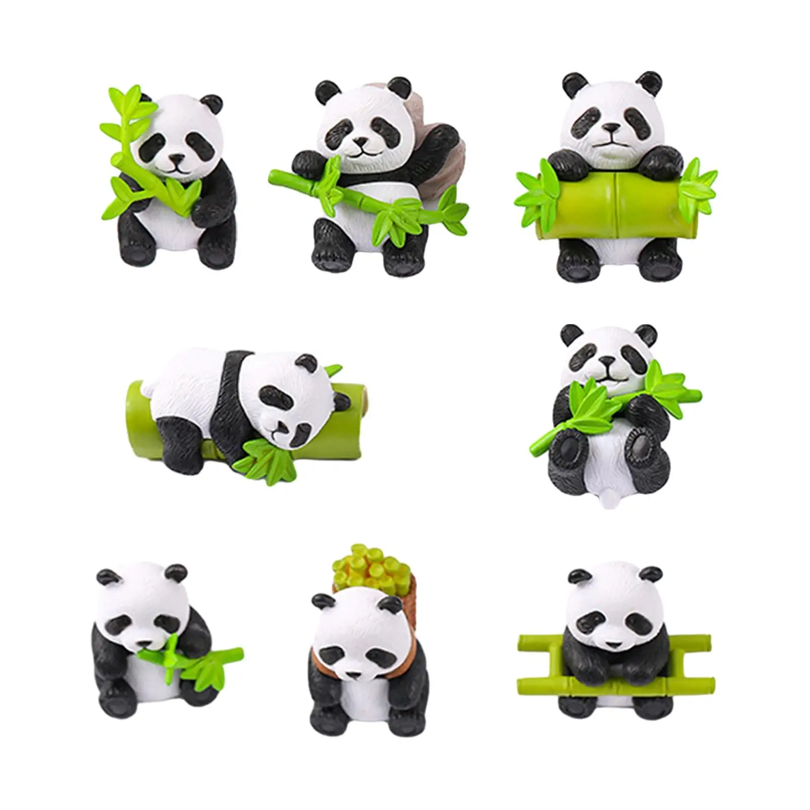 8 Pieces Resin Panda Figurines Craft DIY Micro Landscape for Kids Room Cute