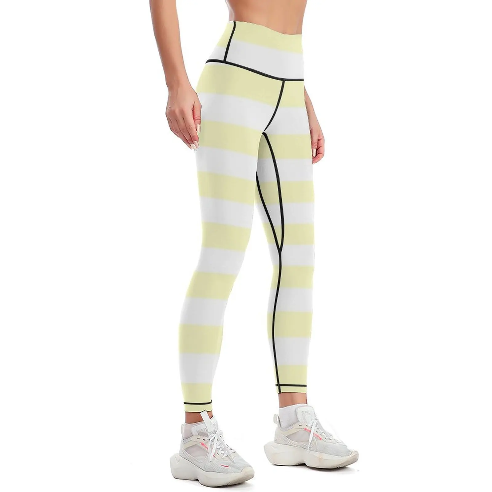 Horizontal Lines | Pastel Yellow and White Leggings for fitness gym sportswear woman Women's high waist Womens Leggings