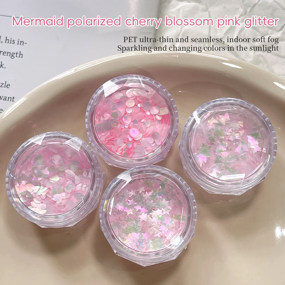 KANIU One Box Meerjungfrauen-Aurora Schillernde Punkte Sterne Schmetterlinge Herzen Rosa Nagelkunst-Glitzer für Nagelmaterialien Dekoration