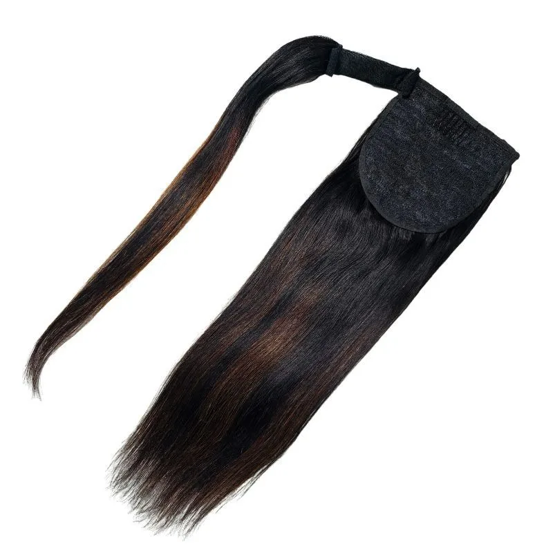 프리미엄 3단계 딥 브라운 리얼 헤어 브라운 포니테일 리얼 헤어 벨크로 포니테일 리얼 헤어는 고품질로 염색 가능합니다