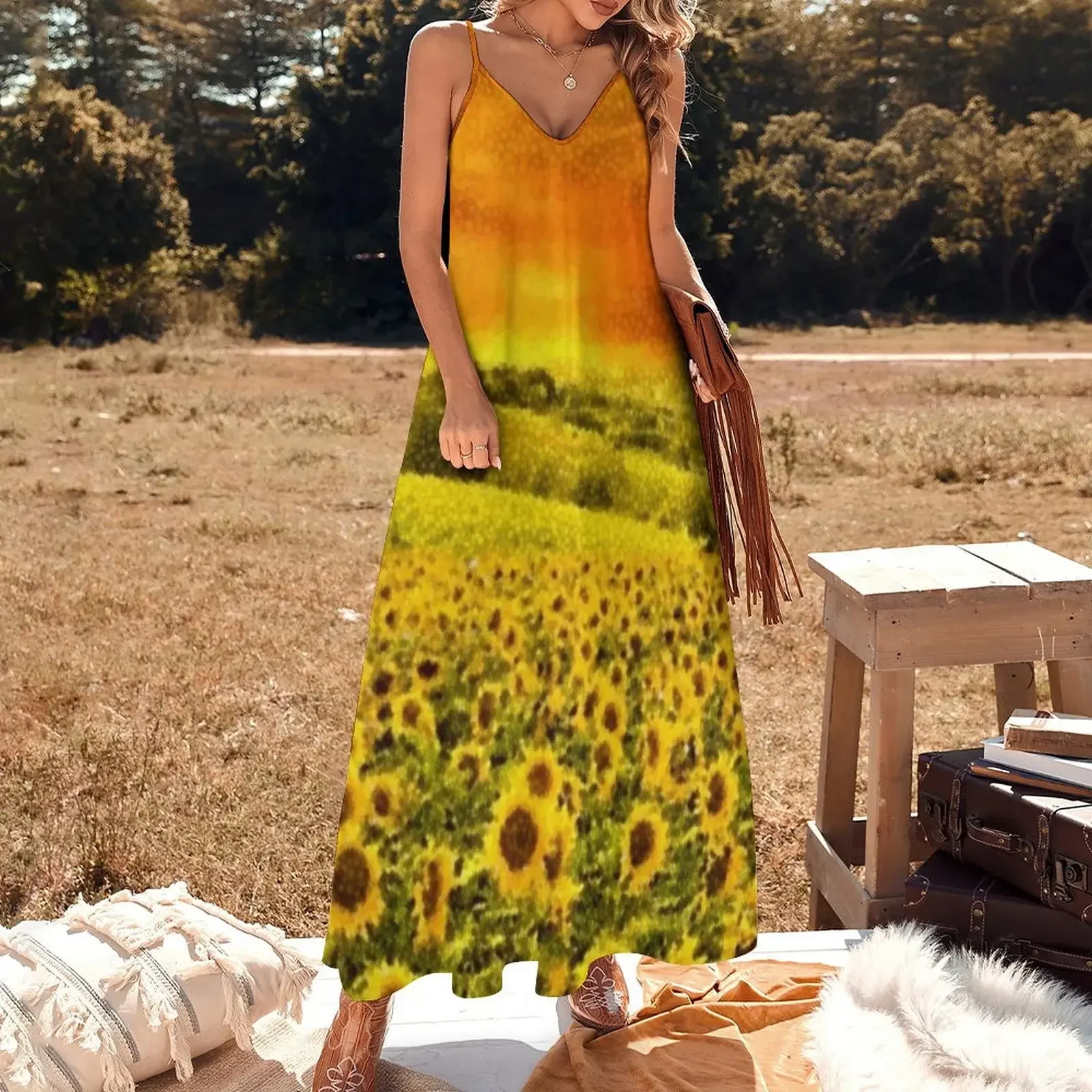 Tuscany sunflower rolling hills and fields - Style 2 - Jéanpaul Ferro Sleeveless Dress beach dress evening dress ladies