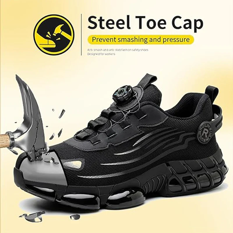 Anti-Smash Anti-Puncture Safety Shoes Men Rotating Button Work Shoes Men Steel Toe Safety Boots Men Proctective Work Boots Men