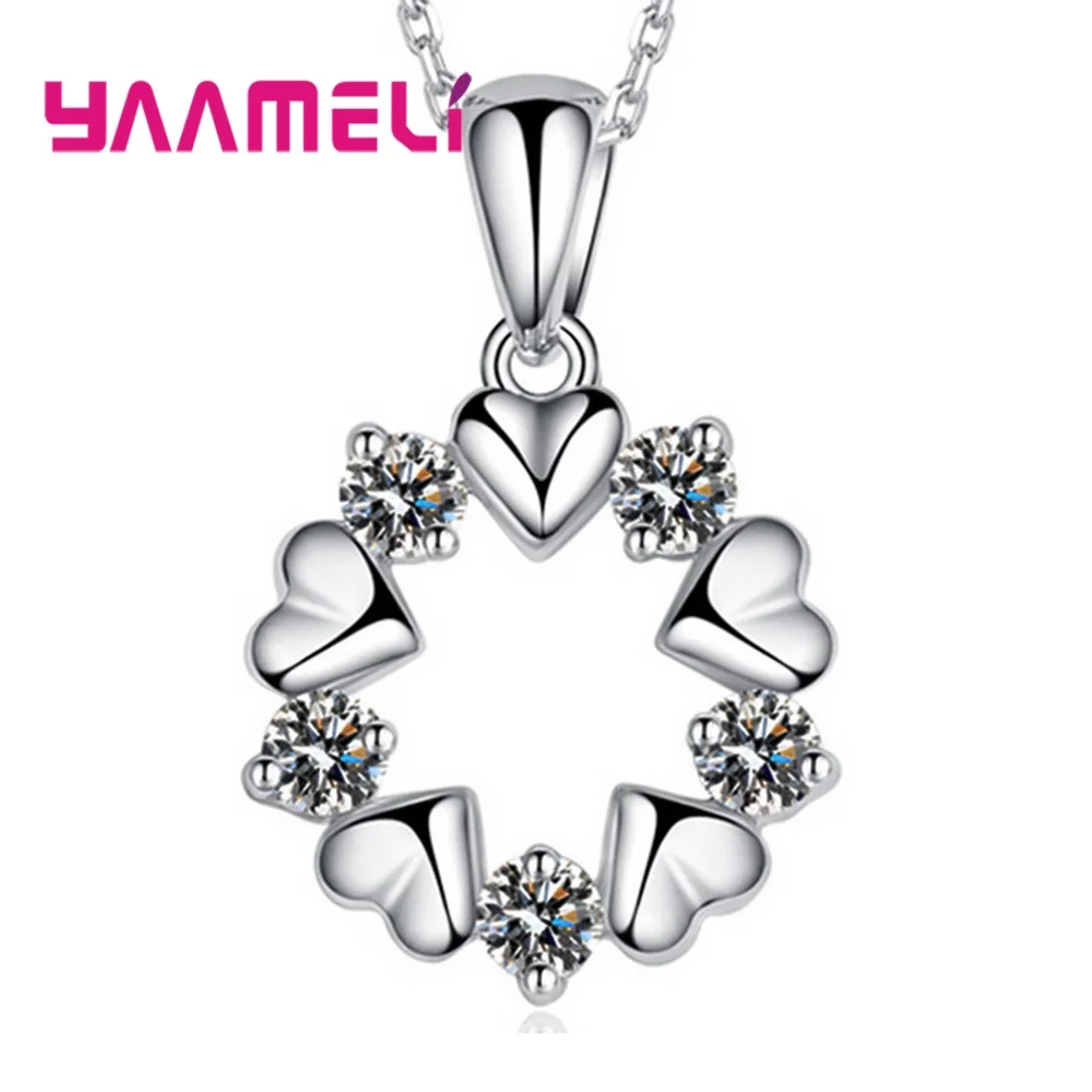 Charm 925 Sterling Silver Pendant Necklaces Romantic Love Heart Cubic Zircon Necklace for Women Girls Wedding Party Jewelry Gift