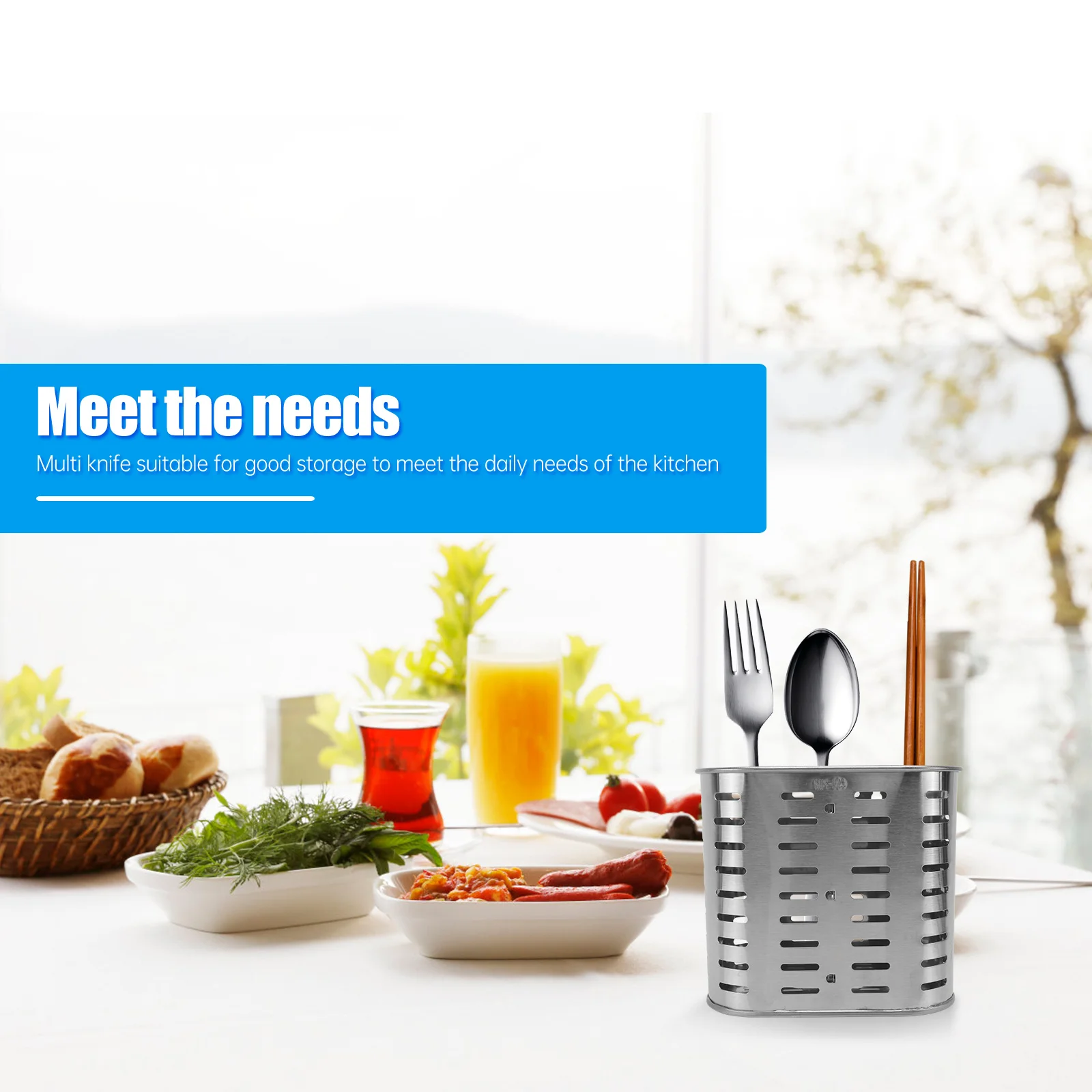

Stainless Steel Kitchen Utensils Chopsticks Holder 2 Compartments Flatware Drainer Perforated Holes Water Drainage Ventilation
