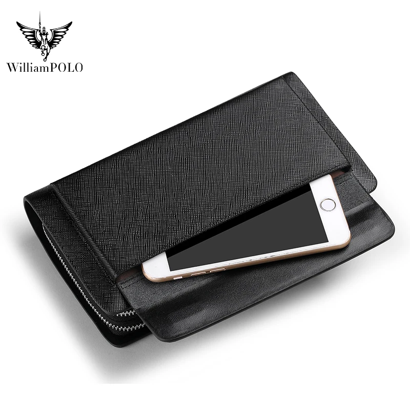 Brand Men Clutch Bag Fashion Leather Long Purse Wallet Black Blue Male Casual Handy Bag Double Zipper Business RFID