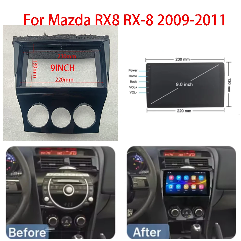 For Mazda RX8 RX-8 2009-2011 9inch Car Radio Stereo Android GPS MP5 Player 2 Din DVD Head Unit Fascia Panel Dash Frame