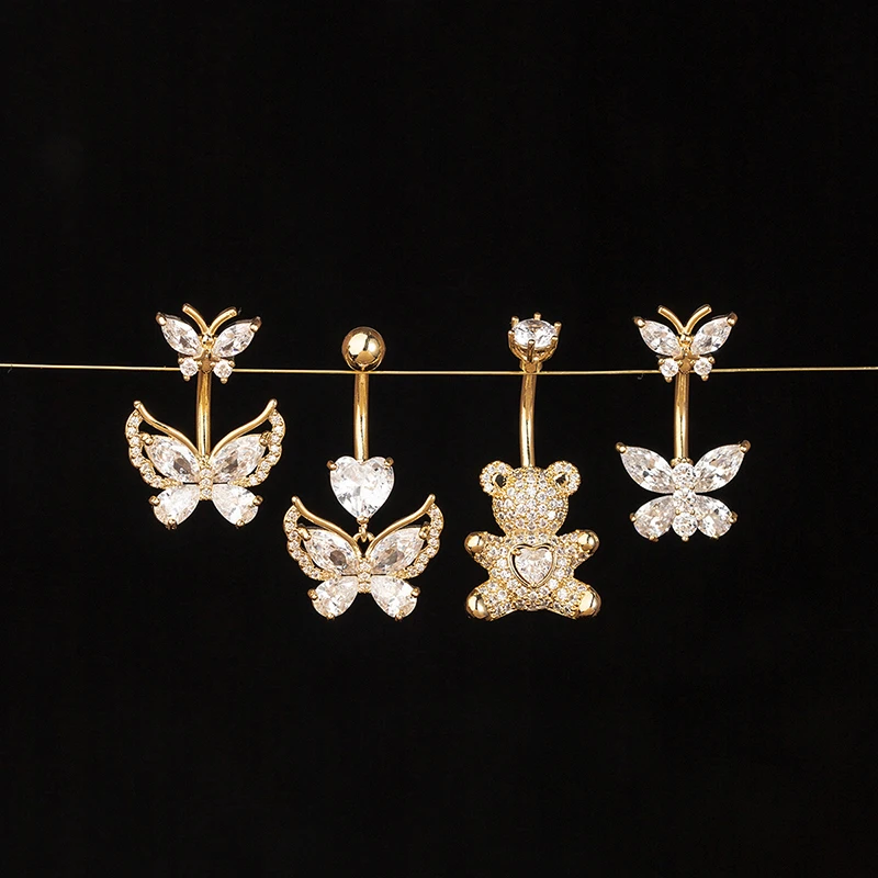 لطيف الدب فراشة البطن خاتم على شكل زر للنساء الفتيات رائعة مثير السرة حلق ثاقب هيئة ثقب المجوهرات هدايا