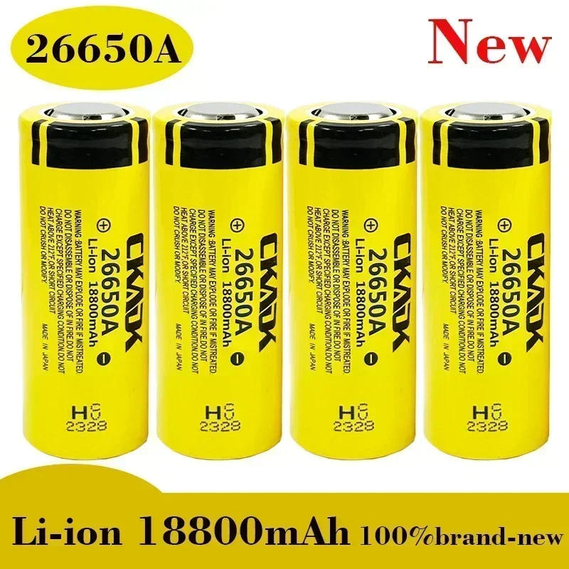 New High Capacity 26650A, 3.7V 18800mah, 100% Original 26650 20A Rechargeable Lithium Battery Suitable for Flashlights