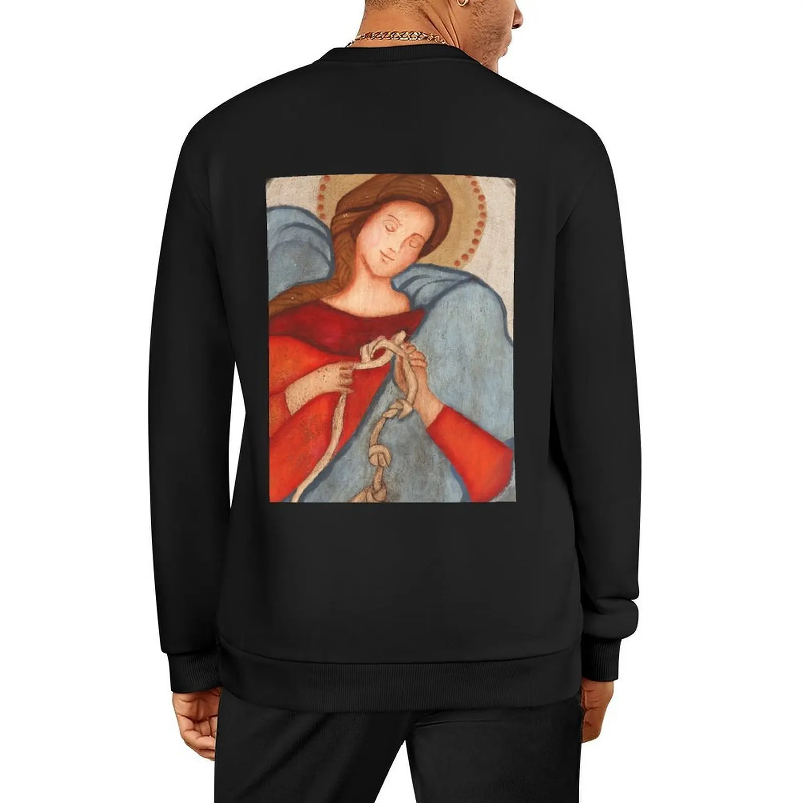 

Mary, Undoer of Knots, Untier of Knots,acrylic on wood Pullover men's clothes winter clothes autumn new products sweatshirts